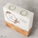 Hochzeitskerze breites Holzelement Pampasgras 20 x 20 cm