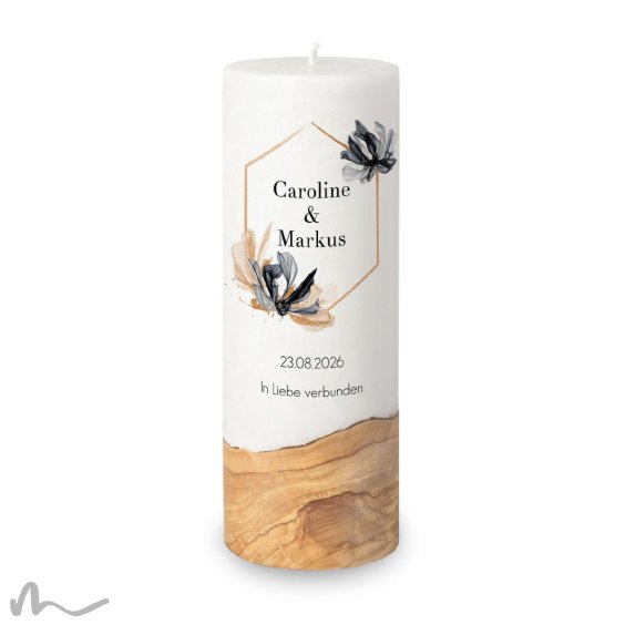 Hochzeitskerze Holzelement Docht Zeitlos Elegant Ø9 x 25 cm