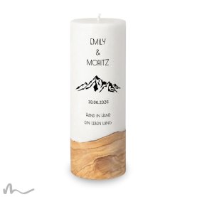 Hochzeitskerze Holzelement Docht Bergleidenschaft Ø9 x 25 cm