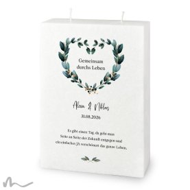 Hochzeitskerze Docht Blätterherz 17 x 25 cm