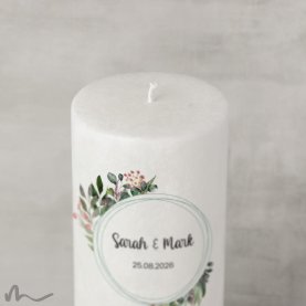 Hochzeitskerze Docht Blätterprint Ø9 x 25 cm