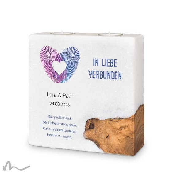 Hochzeitskerze Holzelement Fingerabdruck Herz 20 x 20 cm