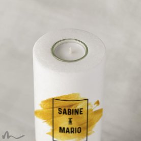 Hochzeitskerze Holzelement Goldene Zeiten Ø9 x 25 cm