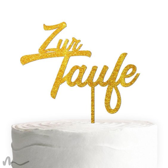 Cake Topper Zur Taufe zweizeilig Gold Glitzer