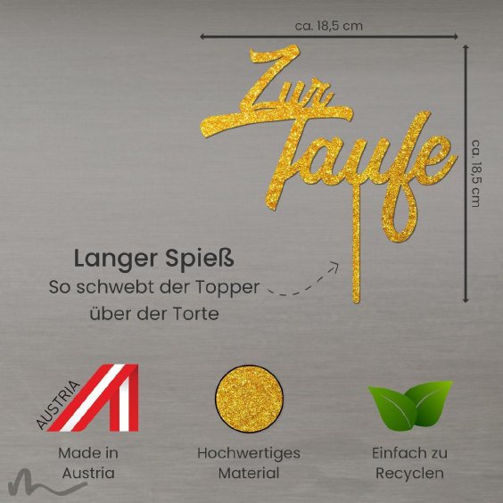 Cake Topper Zur Taufe zweizeilig Gold Glitzer
