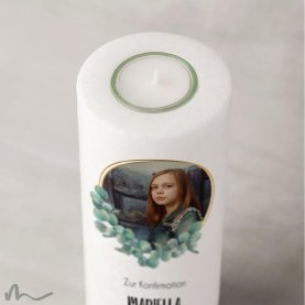 Konfirmationskerze Eukalyptus Ø8 x 20 cm mit Foto