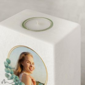 Konfirmationskerze Eukalyptus 10 x 20 cm mit Foto