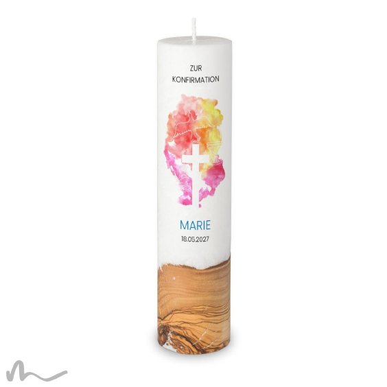 Konfirmationskerze Holzelement Docht Abendrot Ø6 x 25 cm