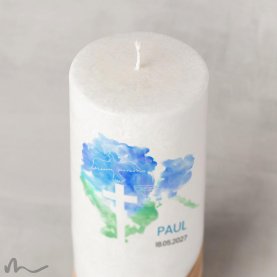 Konfirmationskerze Holzelement Docht Aquatöne Ø8 x 20 cm