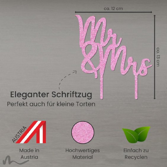 Cake Topper Mr und Mrs Schriftzug Pink Glitzer