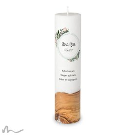 Taufkerze Holzelement Docht Blätterprint Ø6 x 25 cm