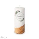 Konfirmationskerze Holzelement Docht Blätterprint Ø8 x 20 cm