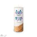 Konfirmationskerze Holzelement Docht Federn Ø8 x 20 cm