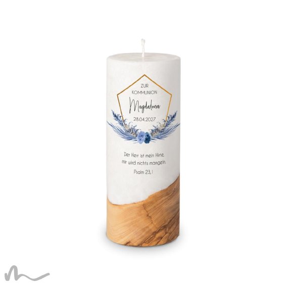 Kommunionkerze Holzelement Docht Boho Chic Ø8 x 20 cm