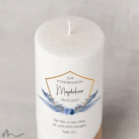 Konfirmationskerze Holzelement Docht Boho Chic Ø8 x 20 cm