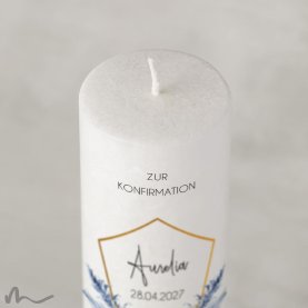 Konfirmationskerze Holzelement Docht Boho Chic Ø6 x 25 cm