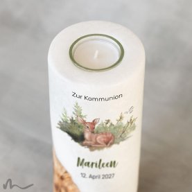 Kommunionkerze Holzelement Rehkitz Ø8 x 20 cm
