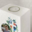 Kommunionkerze Florales Kreuz Blau 10 x 20 cm mit Foto