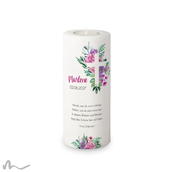 Konfirmationskerze Florales Kreuz Ø8 x 20 cm