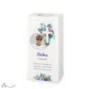 Konfirmationskerze Florales Kreuz Blau 10 x 20 cm mit Foto