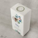 Konfirmationskerze Florales Kreuz Blau 10 x 20 cm mit Foto