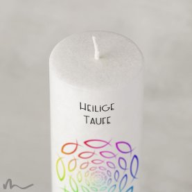 Taufkerze Holzelement Docht Regenbogenfische Ø6 x 25 cm