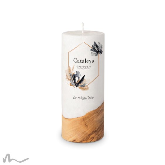 Taufkerze Holzelement Docht Zeitlos Elegant Ø8 x 20 cm