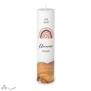 Taufkerze Holzelement Docht Regenbogen Erdtöne Ø6 x 25 cm