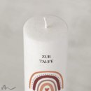 Taufkerze Holzelement Docht Regenbogen Erdtöne Ø6 x 25 cm