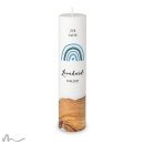 Taufkerze Holzelement Docht Regenbogen Blautöne Ø6 x 25 cm