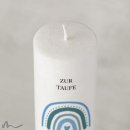Taufkerze Holzelement Docht Regenbogen Blautöne Ø6 x 25 cm