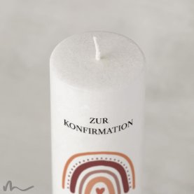 Konfirmationskerze Holzelement Docht Regenbogen Erdtöne Ø6 x 25 cm