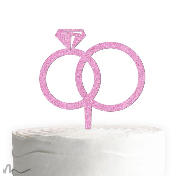 Cake Topper Ringe Diamant Pink Glitzer