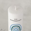 Konfirmationskerze Holzelement Docht Regenbogen Blautöne Ø6 x 25 cm