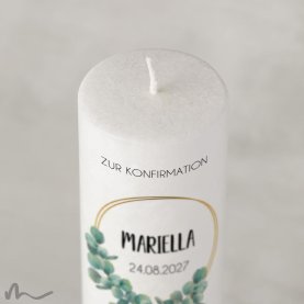 Konfirmationskerze Holzelement Docht Eukalyptus Ø6 x 25 cm