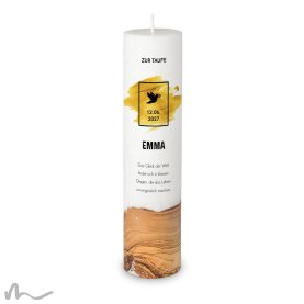 Taufkerze Holzelement Docht Goldene Zeiten Ø6 x 25 cm