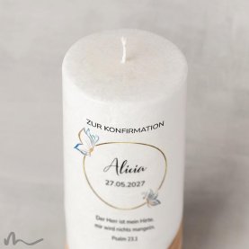 Konfirmationskerze Holzelement Docht Schmetterling Ø8 x 20 cm