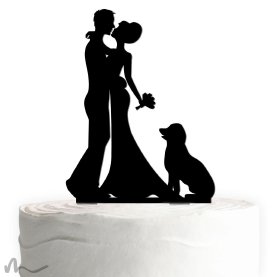 Cake Topper Brautpaar mit Hund Schwarz