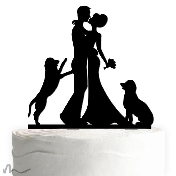 Cake Topper Brautpaar mit Hunden Schwarz