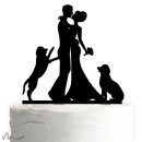 Cake Topper Brautpaar mit Hunden Schwarz