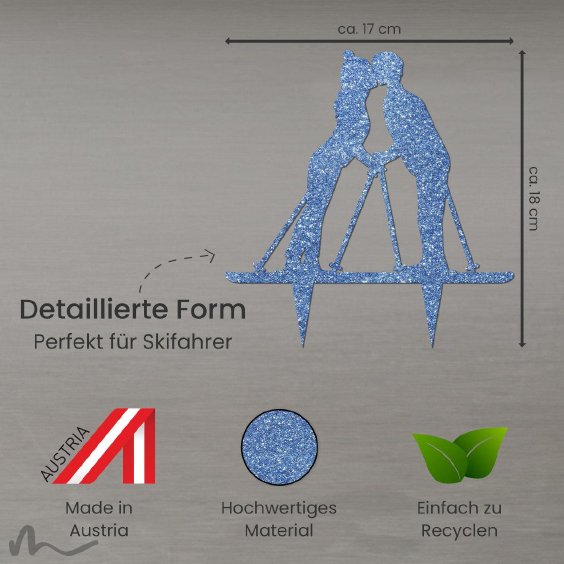 Cake Topper Skifahrer Blau Glitzer