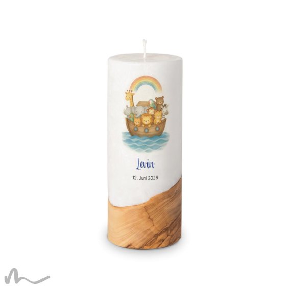 Taufkerze Holzelement Docht Arche Noah Ø8 x 20 cm