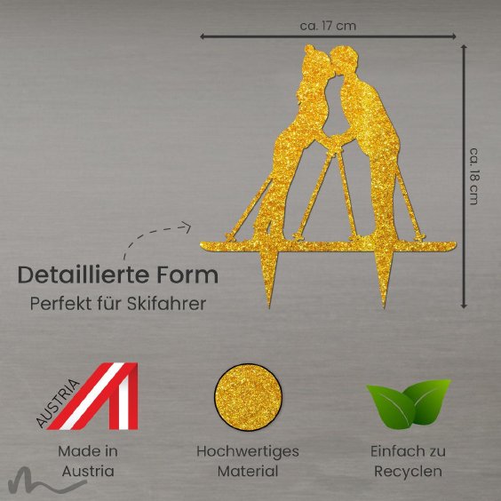Cake Topper Skifahrer Gold Glitzer