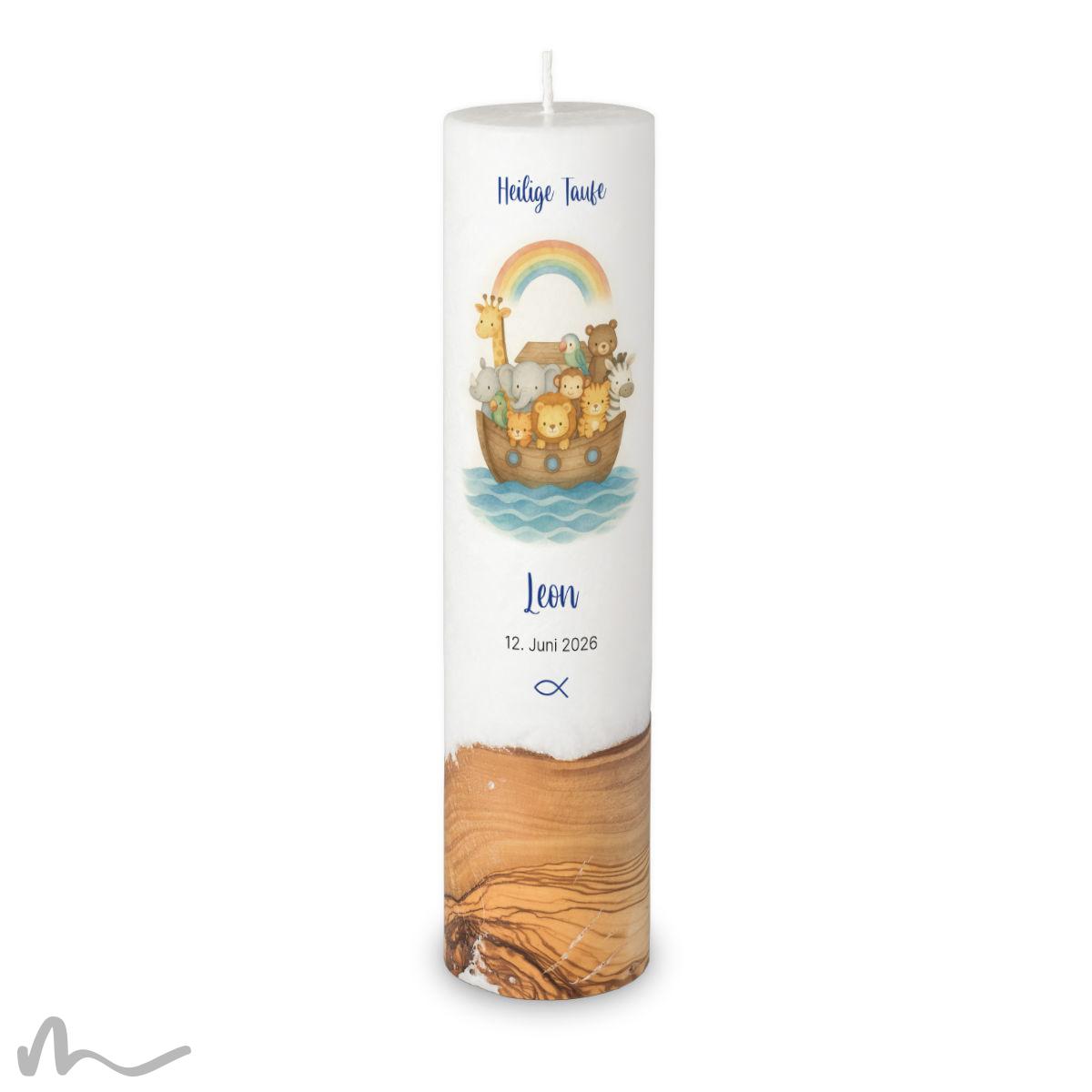 Persönliche Taufkerze Arche Noah - Individuell Gestalten Mit Holzelement