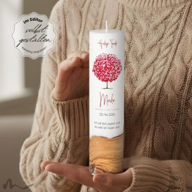 Taufkerze Holzelement Docht Herzbaum Ø6 x 25 cm