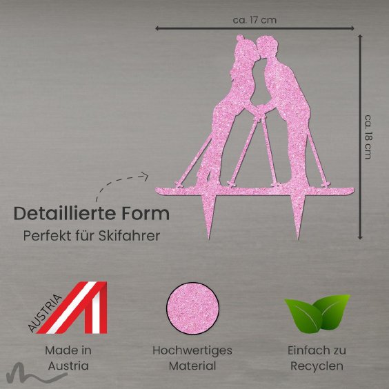 Cake Topper Skifahrer Pink Glitzer