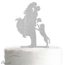 Cake Topper Sprung mit Hund Silber Glitzer