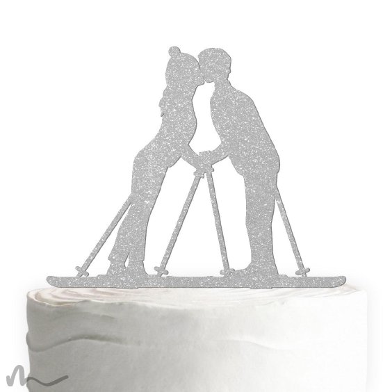 Cake Topper Skifahrer Silber Glitzer