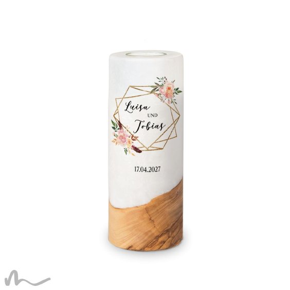 Hochzeitskerze Holzelement Glamourös Ø8 x 20 cm
