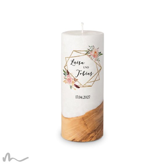 Hochzeitskerze Holzelement Docht Glamourös Ø8 x 20 cm